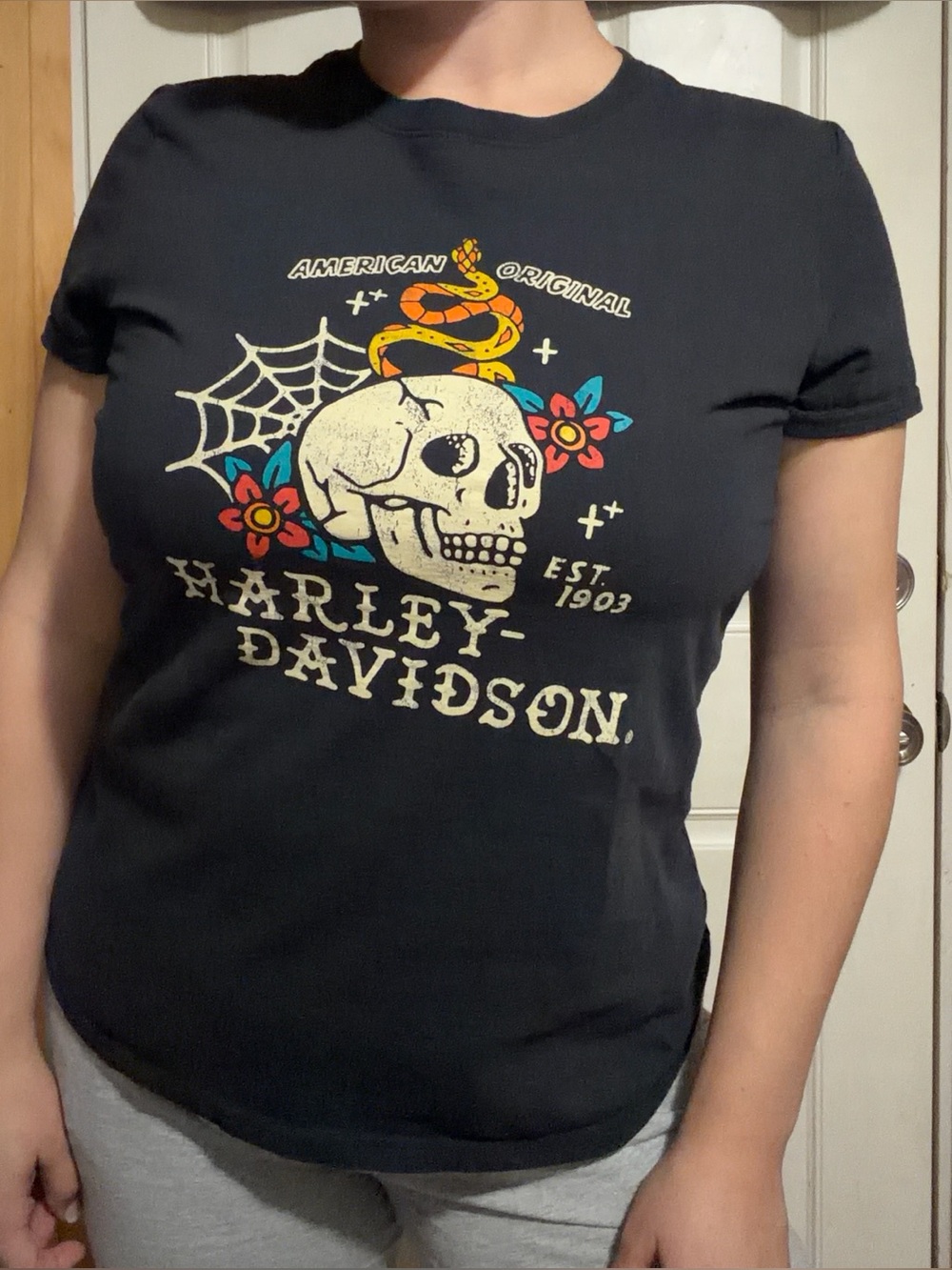 Harley Davidson Double Graphic Skull Spiderweb Flowers Tennessee Short Sleeve
